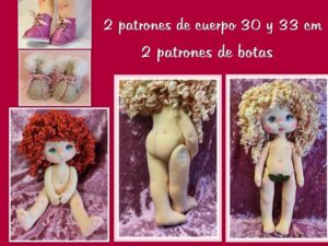 4 PATRÓNES ( 2 de MUÑECAS 33 y 30 cm + 2 de BOTAS)