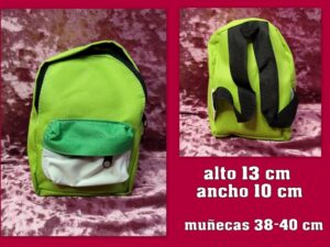 MOCHILAS DE TELA con cremallera color VERDE PISTACHO muñecas de 38-40 cm