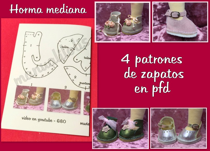 PATRÓN 4 ZAPATOS muñecas 33 cm ( horma mediana )