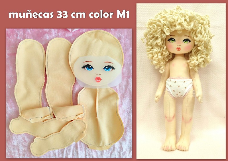 1 CUERPO COSIDO algodón M1 + pegatina a elegir ( muñecas 33 cm )