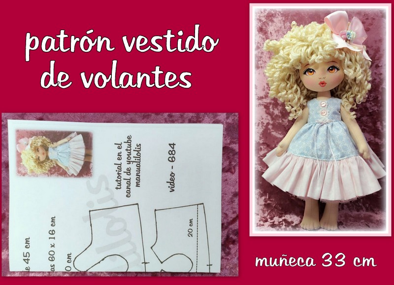 PATRÓN VESTIDO VOLANTES muñecas 33 cm