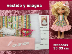 MINIKIT VESTIDO Y ENAGUA color tribal ( muñecas 30-33 cm )