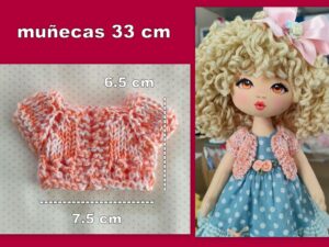 CHAQUETA DE PUNTO salmón-blanca ( muñecas 33 cm )