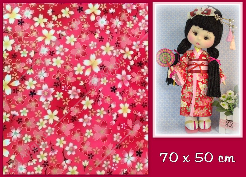 RETAL TELA DE GEISHA flores rojas