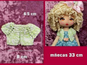 CHAQUETA DE PUNTO verde-blanco ( muñecas 33 cm )