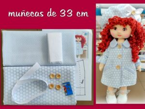 KIT ABRIGO + BOINA topos azul ( muñecas 30-33 cm )