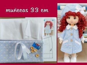 KIT ABRIGO + BOINA azul ( muñecas 30-33 cm )