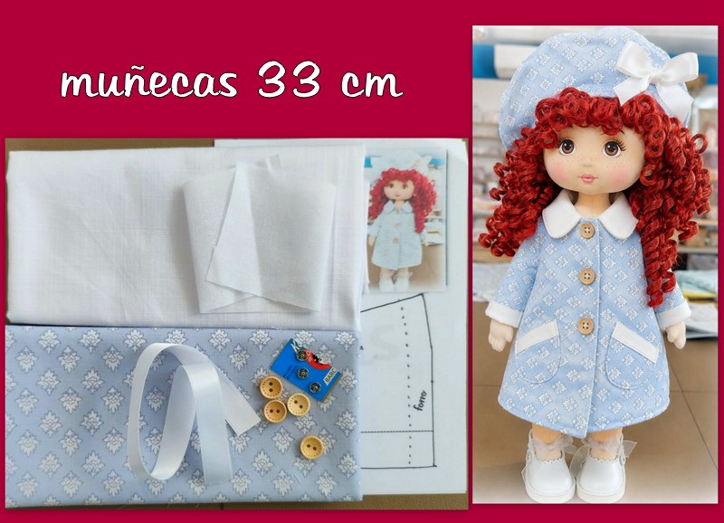 KIT ABRIGO + BOINA azul ( muñecas 30-33 cm )
