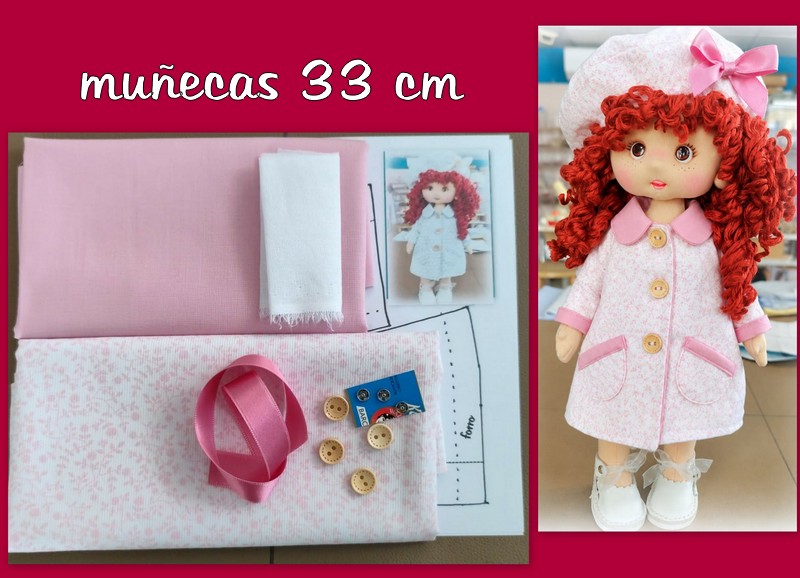 KIT ABRIGO + BOINA rosa( muñecas 30-33 cm )